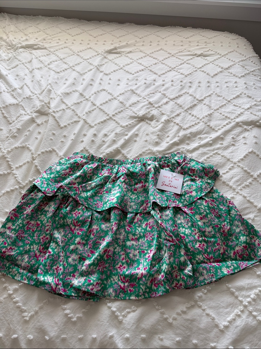 Santorini Floral Green Tiered Mini Skirt